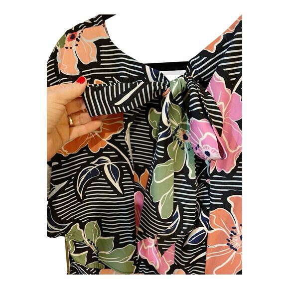 E17 Eloquii Striped Floral Toe Keyhole Back Midi Dress NWT Flutter Sleeve Sz 16 - Picture 5 of 8